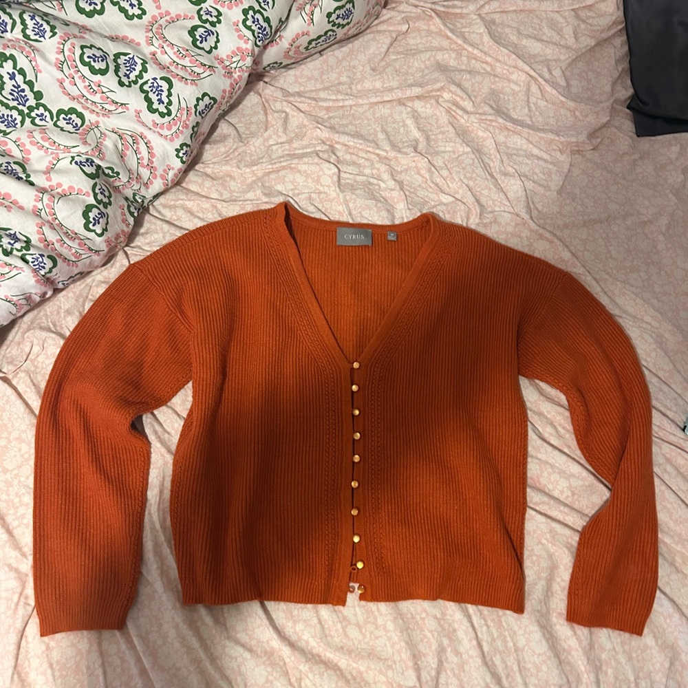Cyrus Orange Cropped Knit Cardigan